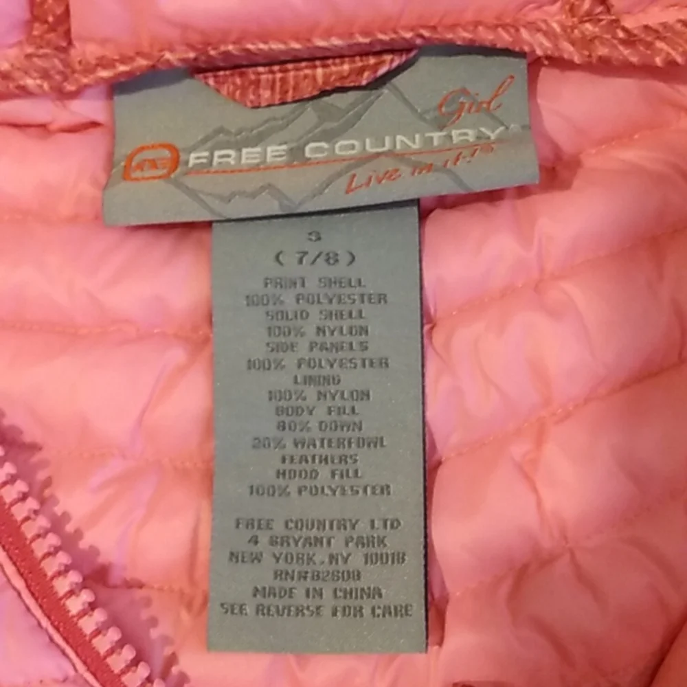 Free Country Girls Pink Hooded‎ Down Puffer Vest Lightweight Size S 7-8